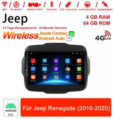 9 Zoll Android 12.0 Autoradio / Multimedia 4GB RAM 64GB ROM Für Jeep Renegade (2016-2020) Built-in Carplay / Android Auto