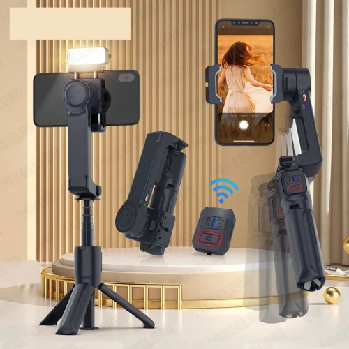 Cardan avec stabilisateur portable selfie stick avec enregistrement de rotation de lumière de remplissage Bluetooth sans fil pour smartphone iPhone