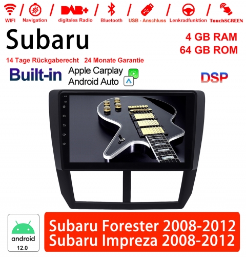 9 pouces Android 12.0 Autoradio / Multimedia 4 Go de RAM 64 Go de ROM pour Subaru Forester Impreza 2008-2012 Built-in Carplay / Android Auto