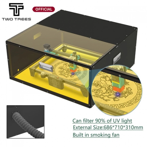 Twotrees Laser Engraving Machine PVC Enclosure Dust-proof Protection Box 686x710x310mm Smoke Exhaust with Powerful Suction Fan