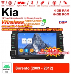 7 pouces Android 12.0 autoradio / multimédia 4Go de RAM 64Go de ROM pour Kia Sorento 2009-2012 avec WiFi NAVI Bluetooth USB