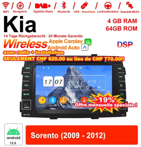 7 Zoll Android 13.0 Autoradio / Multimedia 4GB RAM 64GB ROM Für Kia Sorento 2009-2012 Mit WiFi NAVI Bluetooth USB