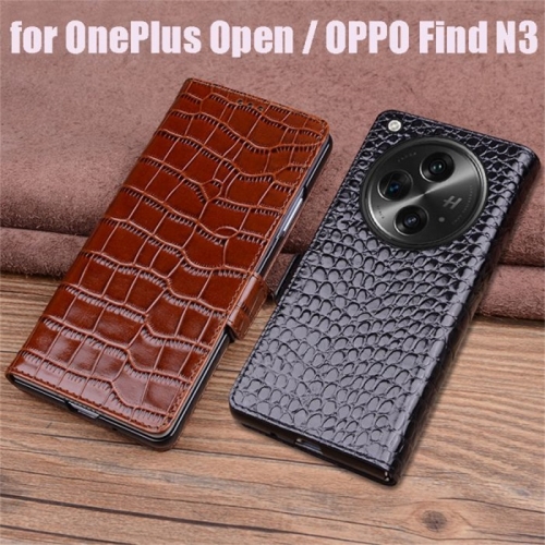 Genuine Cowhide Leather Folding Flip Case for OnePlus Open