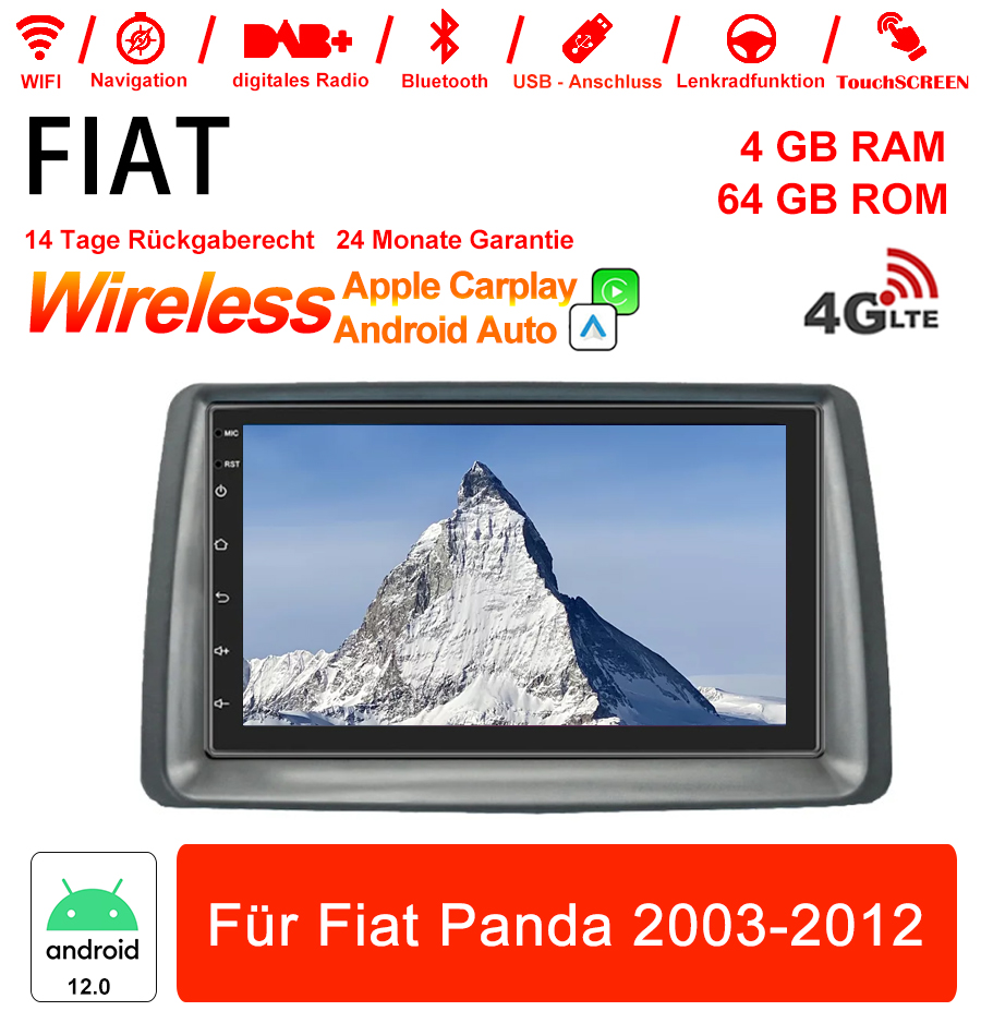 7 pouces Android 12.0 Autoradio / Multimédia 4GB RAM 64GB ROM pour Fiat Panda 2003-2012 intégré Carplay/ Android Auto