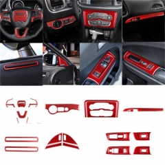 26 pièces de garniture de couverture de kit complet intérieur en fibre de carbone rouge pour Dodge Charger 2015-2020