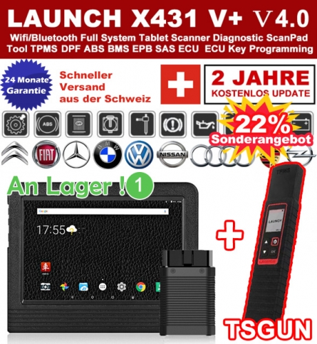 La dernière version LAUNCH X431 V+ V4.0 OBD2 EOBD Outil de diagnostic + TSGUN Détecteur de pression des pneus TPMS