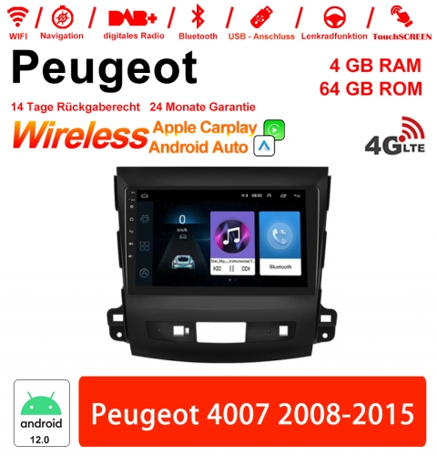 9 pouces Android 13.0 Autoradio / Multimédia 4GB RAM 64GB ROM pour Peugeot 4007 2008-2015 intégré Carplay/ Android Auto