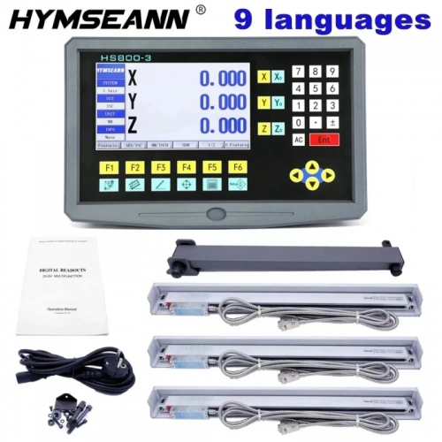 Ensemble complet de lecture numérique LCD 3 axes DRO avec 3 capteurs d'encodeur à échelle linéaire en verre 0-1000mm pour tour de fraisage YH800-3S