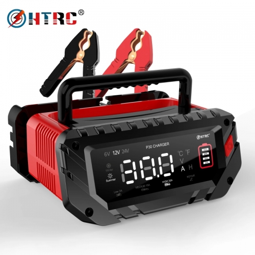 HTRC 30A Multi-Voltage-Autoladegerät 6V/12V/24V Vollautomatisches Batterieladegerät für Auto Auto Moto LiFePo4 Bleisäure AGM Puls Repai