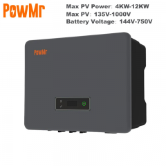 Powmr 3 phase dual MPT tracker hybrid solar inverter 220V 12kW pure sine wave inverter bms max pv 1000V.