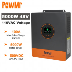 Powmr split phase inverter 110V 48V 5kW grid independent pure sine wave hybrid solar inverter with mppt 100a battery charger