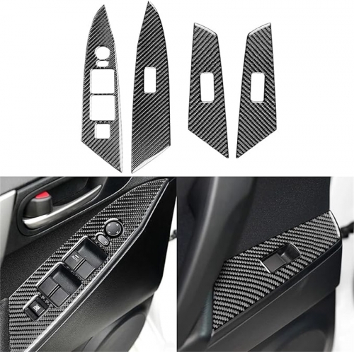 Door Control Panel Armrest Window Glass Lift Switch Cover Sticker Carbon Fiber Car Accessories Interior Compatible with Mazda 3 Axela 2010-2013, Black
