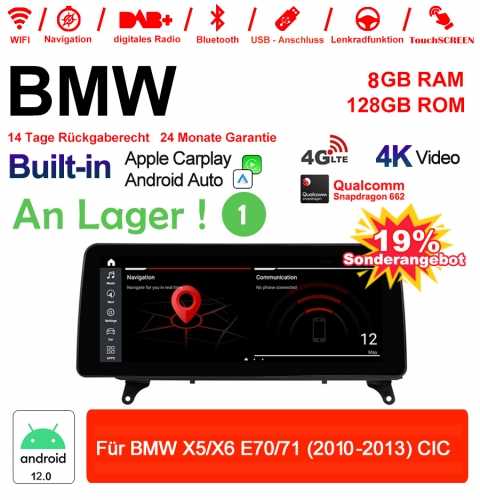 12.3 pouces Qualcomm Snapdragon 665 8 Core Android 12.0 4G LTE Autoradio / Multimédia USB Carplay Pour  BMW X5/X6  E70/71 (2010-2013) CIC avec WIFI