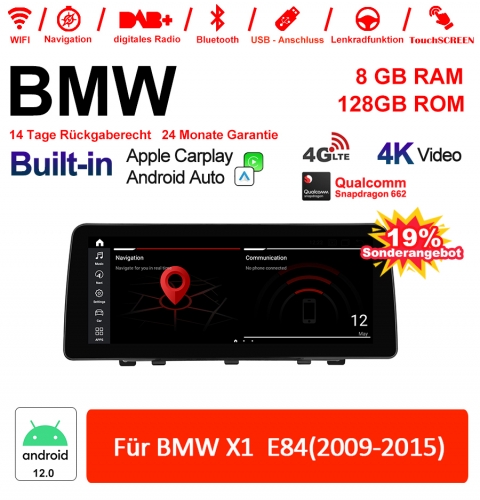 12.3 Inch Qualcomm Snapdragon 665 8 Core Android 12.0 4G LTE Car Radio / Multimedia USB WiFi Navi Carplay For BMW X1  E84(2009-2015) With WiFi