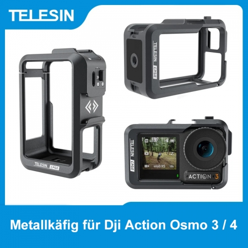 Telesin boîtier de cadre en alliage d'aluminium pour Dji Action Osmo 3/4 tir vertical double chaussure froide housse de protection pour Dji Action 3/4