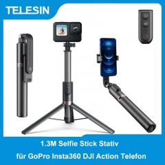 TELESIN 1.3M Selfie Stick Tripod With Wireless Bluetooth Remote Control for GoPro Insta 360 DJI Action Camera For Smart Phone