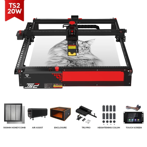 Twotrees TS2 20W Diodenlasergravierer Professionelle Lasergravurmaschine +Honeycomb+Air Assist+Gehäuse+TR2+Touchscreen+Riser