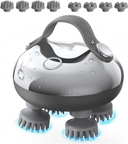 Masseur de cuir chevelu arboleaf masseur de tête électrique IPX7 étanche avec 8 têtes de massage amovibles et 3 modes de massage