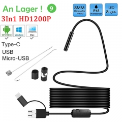 8mm objektiv Kamera Endoskop HD 1200P IP68 Fest Flexible Rohr Mirco USB Typ-C Endoskop video Inspektion für Android Endoskop