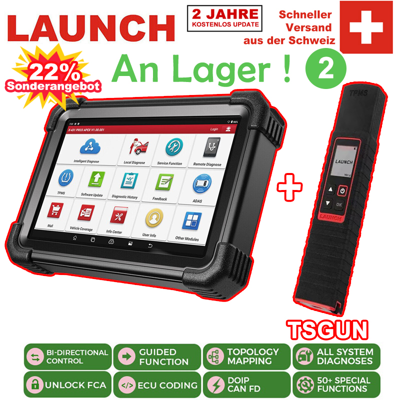 LAUNCH X431 PRO3 APEX Profi KFZ Scan Tool OBD2 Diagnosegerät Werkzeug Auto Scanner + LAUNCH X-431 TSGUN TPMS Reifendruck Detektor Handheld Sensor