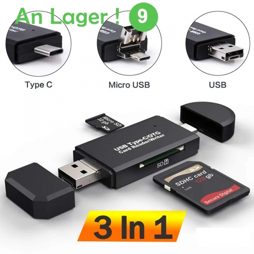 SD Card Reader USB C Card Reader 3 In 1 USB 2.0 TF/Mirco SD Smart Memory Card Reader Type C OTG Stick Card Reader Adapter