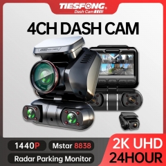 Tiesfong m10max 2k 1440p Dash Cam for Car DVR 4ch 256 Camera 24h Park Monitor Night Vision Car Video Recorder WiFi, Integrated GPS, G-SENSOR, 256gmax
