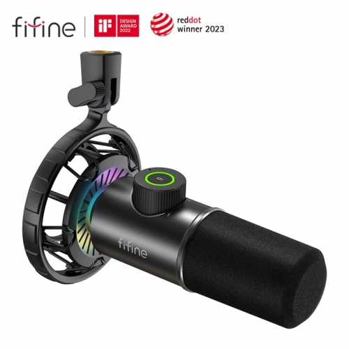 FIFINE Dynamic Microphone for windows & laptop,USB Mic for Gaming with Tap-to-Mute Button/RGB Light/Headphone Jack -K658