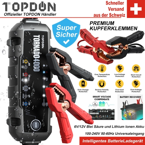 Topdon Tornado4000 Chargeur automatique de batterie 6V 12V Chargeur de batterie de voiture Chargeurs de batterie de moto pour batterie 20Ah -150Ah