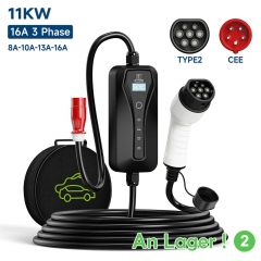 11KW 16A E-Car Câble de chargeur Type2 IEC 62196-2