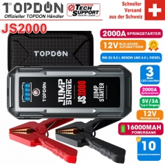 TOPDON JS2000 2000A 12V Testeur de batterie de démarrage de voiture avec banque d'alimentation 16000mAh