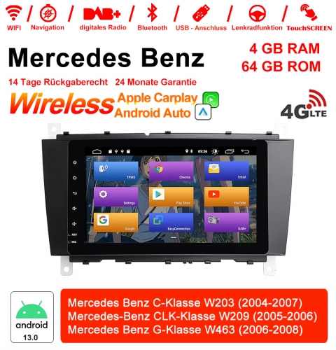 8'' Android 13.0 4G LTE Autoradio/Multimédia 4 Go de RAM 64 Go de ROM pour Mercedes Benz C-Klasse W203 ,CLK-Klasse W209,G-Klasse W463