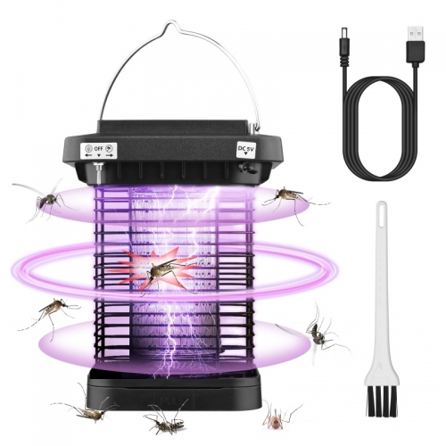 Outdoor Solar Powered Bug Killer Zapper High Powered Electric Mosquito Insect Trap IP65 Waterproof with LED Light