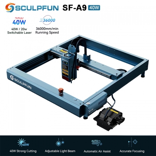 SCULPFUN SF-A9 40w/20w Machine de découpe et de gravure laser avec Smart Air Assist, 36000 mm/min Machine de gravure laser