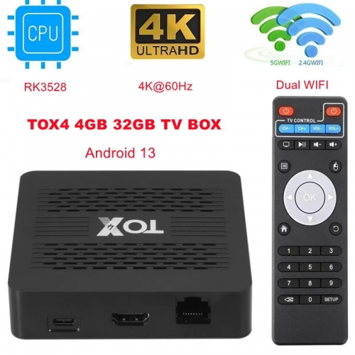 TOX4 RK3528 Android 13 Smart TV box 4GB RAM 32GB ROM mit Dual WiFi Bluetooth 5.0 4K Media Player mini TV box