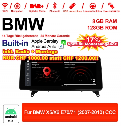 12.3 Zoll Qualcomm Snapdragon 665 8 Core Android 13.0 4G LTE Autoradio / Multimedia USB Carplay Für BMW X5/X6 E70/71 (2007-2010) CCC Mit WiFi