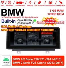 10.25" Qualcomm Snapdragon 665 8 Core Android 13.0 4G LTE Autoradio/Multimédia USB WiFi Carplay Pour BMW 1 Serie/2 Serie NBT