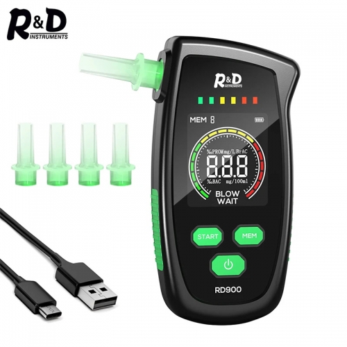 R&D RD900 Alkohol Tester Wiederaufladbare Digital Atem Tester Alkoholtester Gas Alkohol Detektor für Persönliche & Professionelle Verwenden