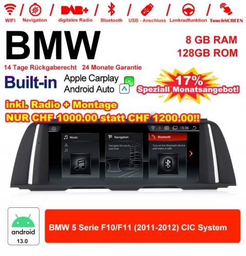 10.25" Qualcomm Snapdragon 665 Android 13.0 4G LTE Autoradio / Multimédia USB WiFi Navi Carplay Pour BMW 5 Series F10 / F11 2011-2012 CIC