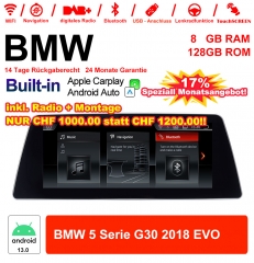 10.25 Zoll Qualcomm Snapdragon 665 8 Core Android 13.0 4G LTE Autoradio / Multimedia USB WiFi Navi Carplay Für BMW 5 Series G30 (2018) EVO