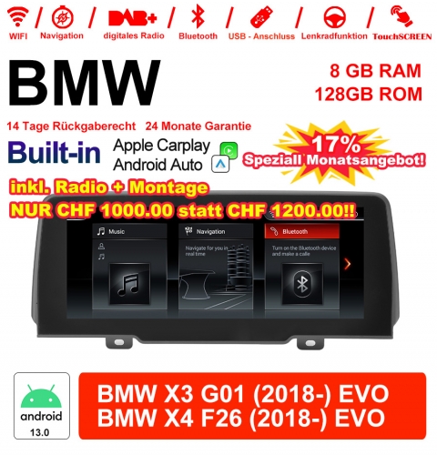 10.25 inch Qualcomm Snapdragon 662 8 Core Android 13.0 4G LTE Car Radio / Multimedia USB WiFi Carplay For BMW X3 G01/X4 F26(2018-) EVO