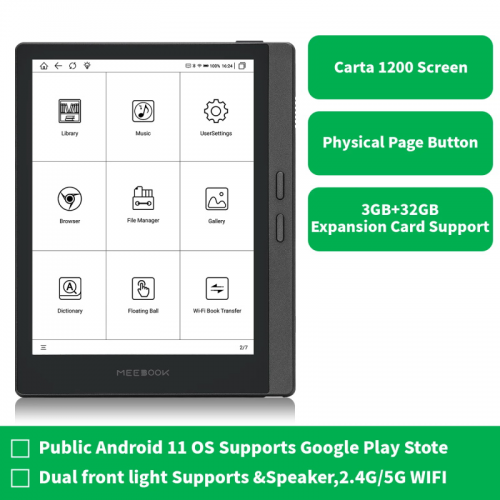 Nouveauté Meebook M7 E-Reader E-Book 6.8 pouces PPI Android 11 système d'exploitation avec 3 Go de RAM et bouton de page physique