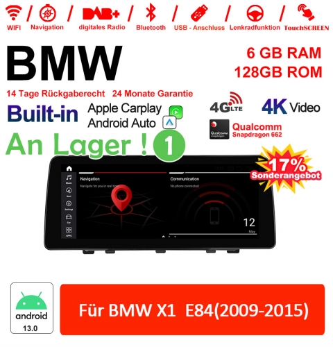 12.3 Zoll Qualcomm Snapdragon 665 8 Core Android 13.0 4G LTE Autoradio / Multimedia USB WiFi Navi Carplay Für BMW X1  E84(2009-2015) Mit WiFi