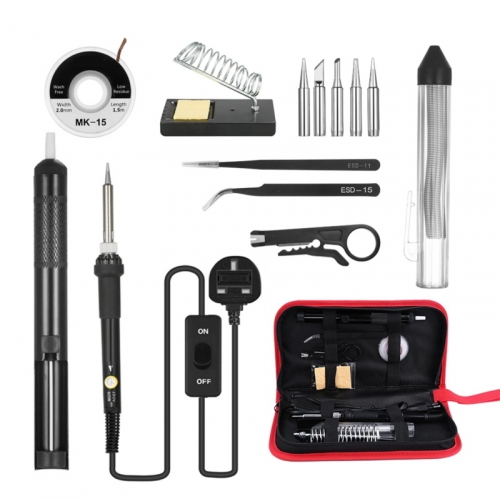 14 in 1 Soldering Iron Kit 60W Adjustable Temperature Welding Soldering Iron with ON/OFF Switch 5pcs Soldering Tips Solder Sucker Desoldering Wick