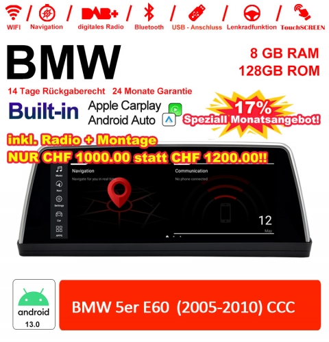 10.25" Qualcomm Snapdragon 665 Android 13.0 4G LTE Autoradio / Multimédia USB WiFi Navi Carplay Pour BMW 5 Series E60 (2005-2010) CCC