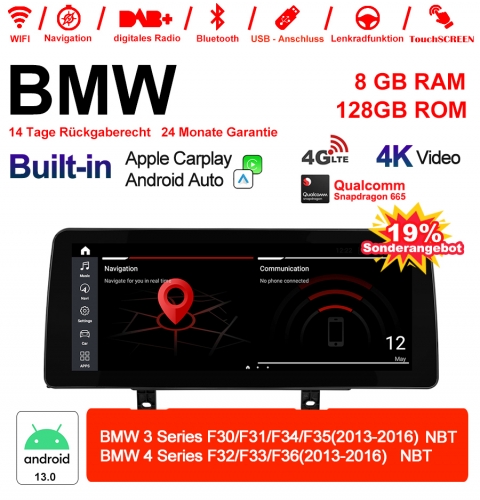 12.3 pouces Qualcomm Snapdragon 665 8 Core Android 13.0 4G LTE Autoradio / Multimédia 6Go RAM 128Go ROM  USB Carplay Pour BMW 3 Series/4 Series NBT