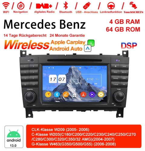 7 Zoll Android 13.0 Autoradio / Multimedia 4GB RAM 64GB ROM für Benz CLK-Klasse W209/C-Klasse W203/G-Klasse W463 Built-in Carplay / Android Auto