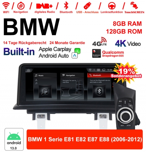 10.25 inch Qualcomm Snapdragon 665 8 Core Android 13.0 4G LTE Car Radio / Multimedia USB WiFi Carplay For BMW 1er E81 E82 E87 E88 (2006-2012)