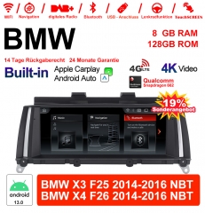 8.8" Qualcomm Snapdragon 665 Android 13.0 4G LTE Autoradio / Multimédia USB WiFi Navi Carplay Pour BMW X3/X4   F25/26(2014-2016)NBT