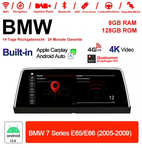10.25 inch Qualcomm Snapdragon 665 8 Core Android 13.0 4G LTE Car Radio / Multimedia 8GB RAM 128GB ROM USB Carplay For BMW 7 Series E65/E66 2005-2009