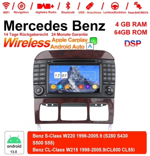 7 Zoll Android 13.0  Autoradio / Multimedia 4GB RAM 64GB ROM  Für Benz W220  W215 Built-in Carplay / Android Auto